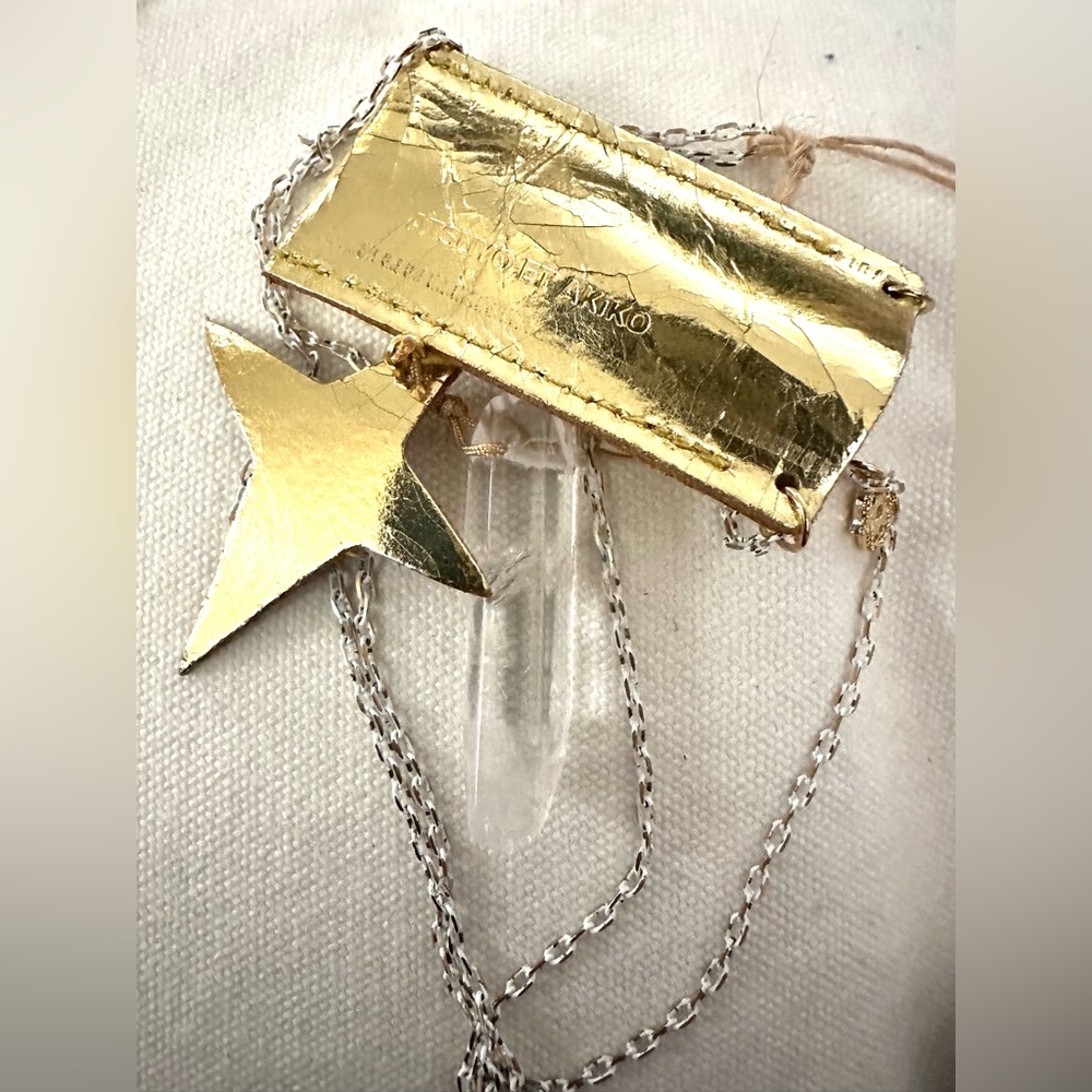 NEW ATSUYO ET AKiKO Atelier Quartz Crystal Gold Leather Amulet Pendant Necklace
